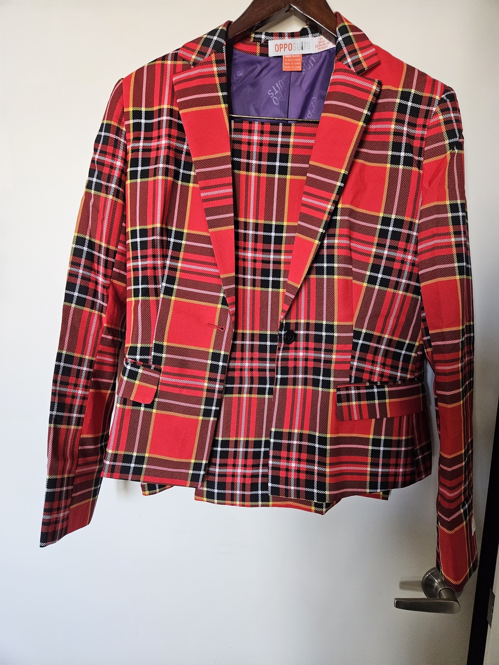 OPPOsuits Red Plaid Women's Blazer and skirt
